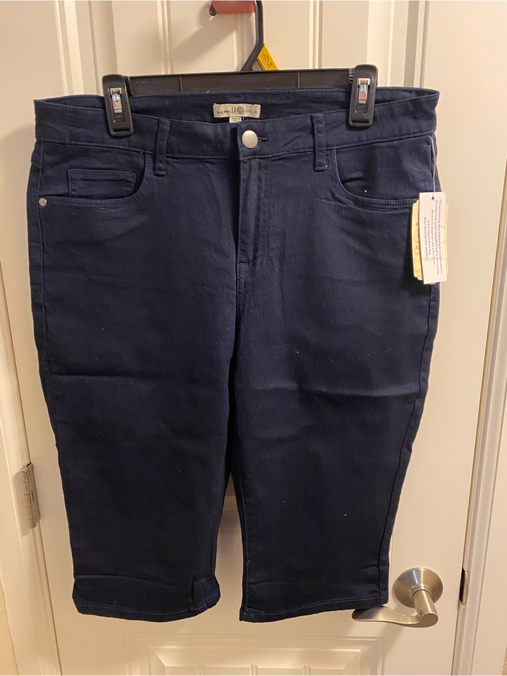 NWT One World 14 Jeans Capri Length Stretch Dark Blue Denim Pants Capris
